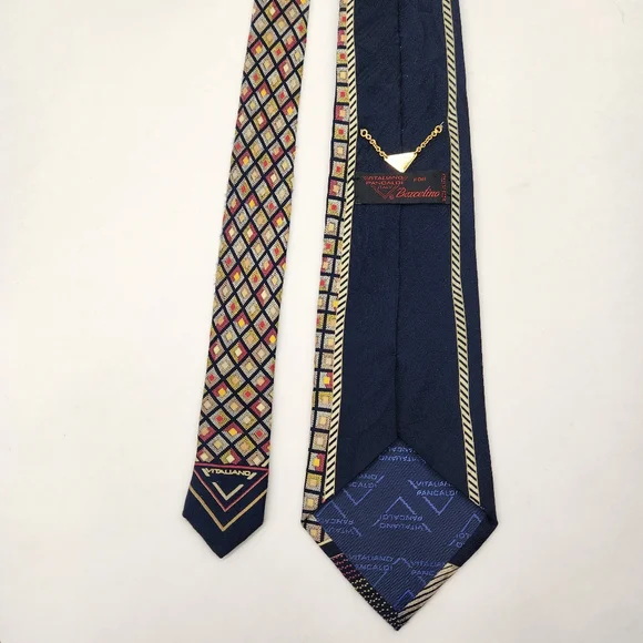 Vitaliano Pancaldi necktie black red 100%silk abstract tie luxury handmade Italy